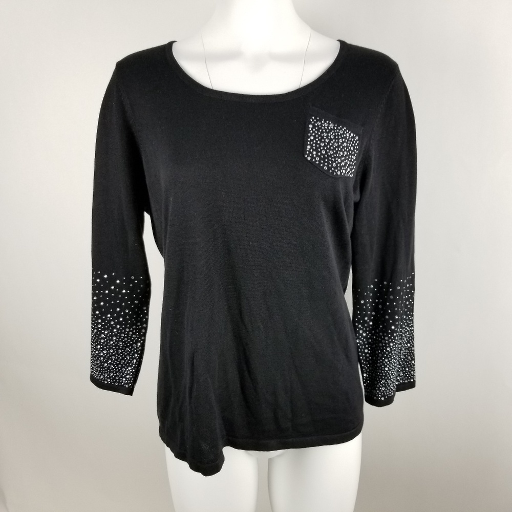 Peter Nygard Black Jeweled Embellished‎ Sweater